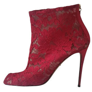 Dolce & Gabbana Red Lace Women Bootie Size 39 / 9